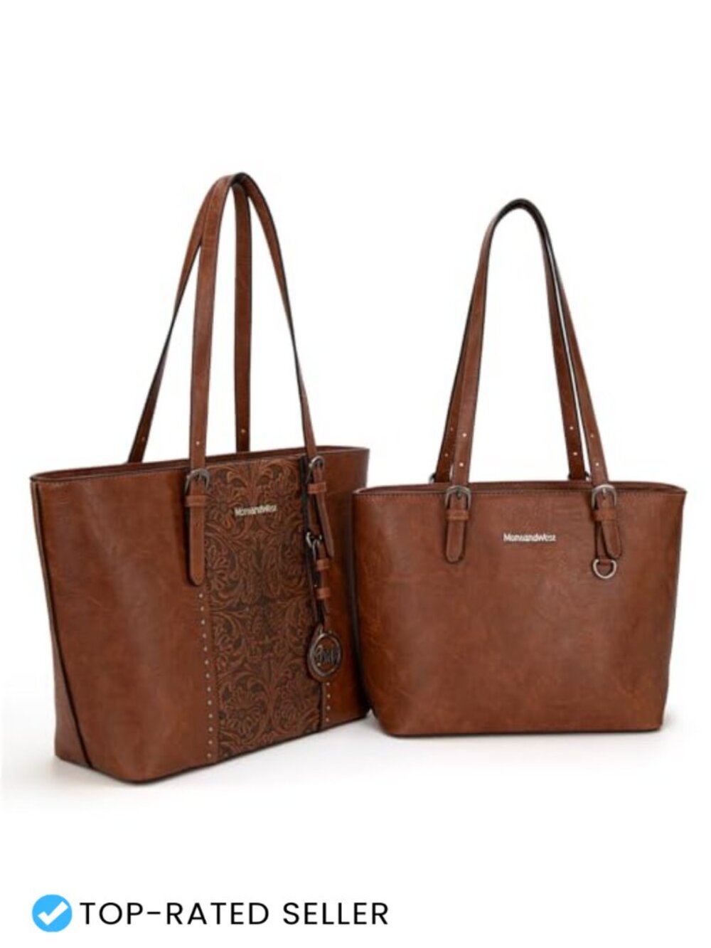 Vegan Leather Tote Bag Set 2pc Embossed Shoulder Handbag Large